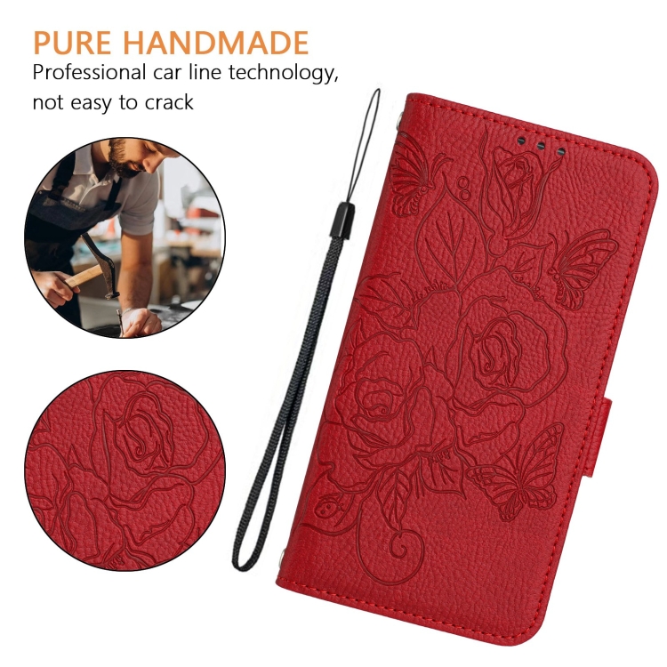 For iPhone 15 Pro Embossed Rose RFID Anti-theft Leather Phone Case(Red) For iPhone 15 Pro Embossed Rose RFID Anti-theft Leather Phone Case(Red)