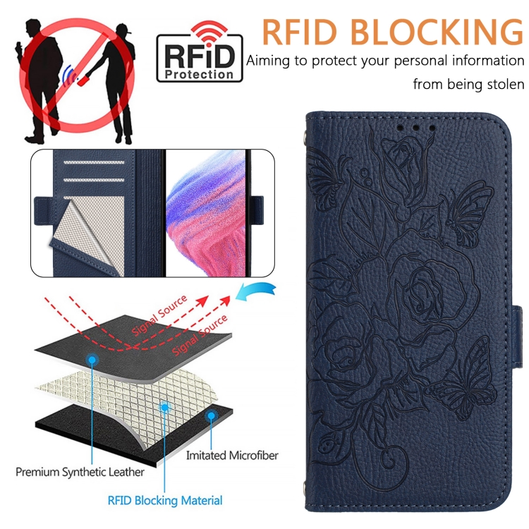 For Samsung Galaxy S21 Ultra 5G Embossed Rose RFID Anti-theft Leather Phone Case(Dark Blue) For Samsung Galaxy S21 Ultra 5G Embossed Rose RFID Anti-theft Leather Phone Case(Dark Blue)