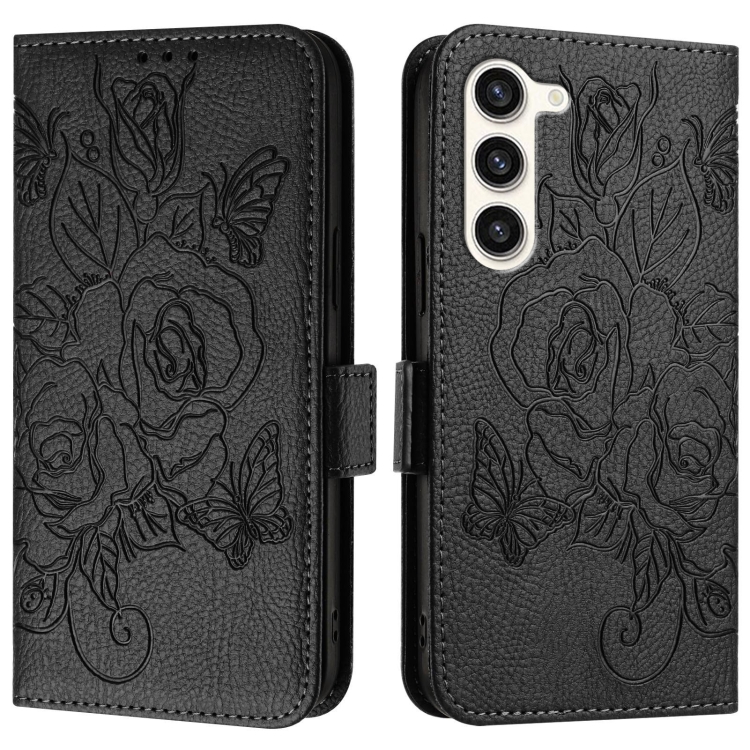 For Samsung Galaxy S23+ 5G Embossed Rose RFID Anti-theft Leather Phone Case(Black) For Samsung Galaxy S23+ 5G Embossed Rose RFID Anti-theft Leather Phone Case(Black)