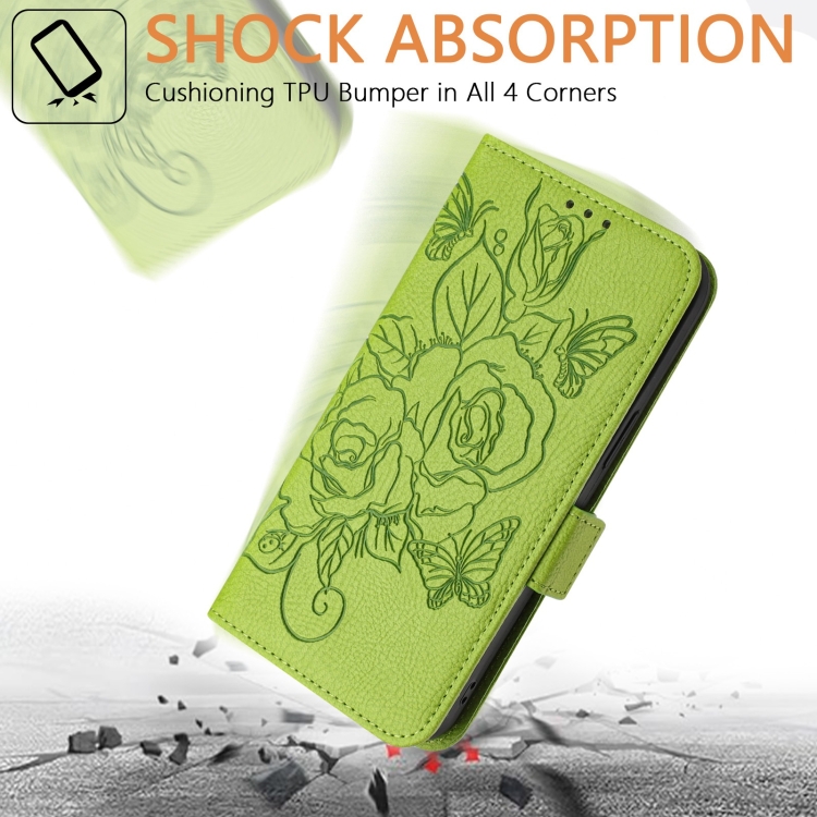 For Samsung Galaxy S25 5G Embossed Rose RFID Anti-theft Leather Phone Case(Green) For Samsung Galaxy S25 5G Embossed Rose RFID Anti-theft Leather Phone Case(Green)
