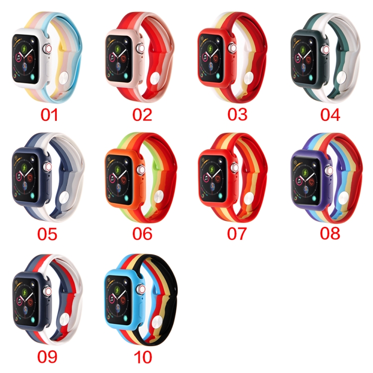 SUNSKY - Voor Apple Watch Series 6 \u0026 SE \u0026 5 \u0026 4 44 mm / 3 \u0026 2 \u0026 1 42 mm  regenboog siliconen horlogeband met matte behuizing (01)