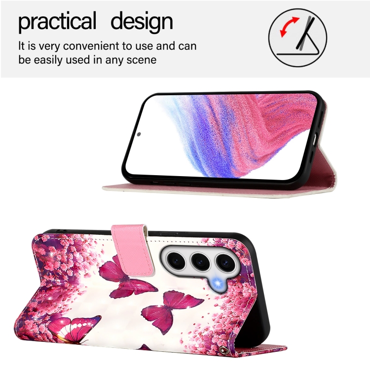 For Samsung Galaxy S24 FE 5G 3D Painting Horizontal Flip Leather Phone Case(Rose Butterfly) For Samsung Galaxy S24 FE 5G 3D Painting Horizontal Flip Leather Phone Case(Rose Butterfly)