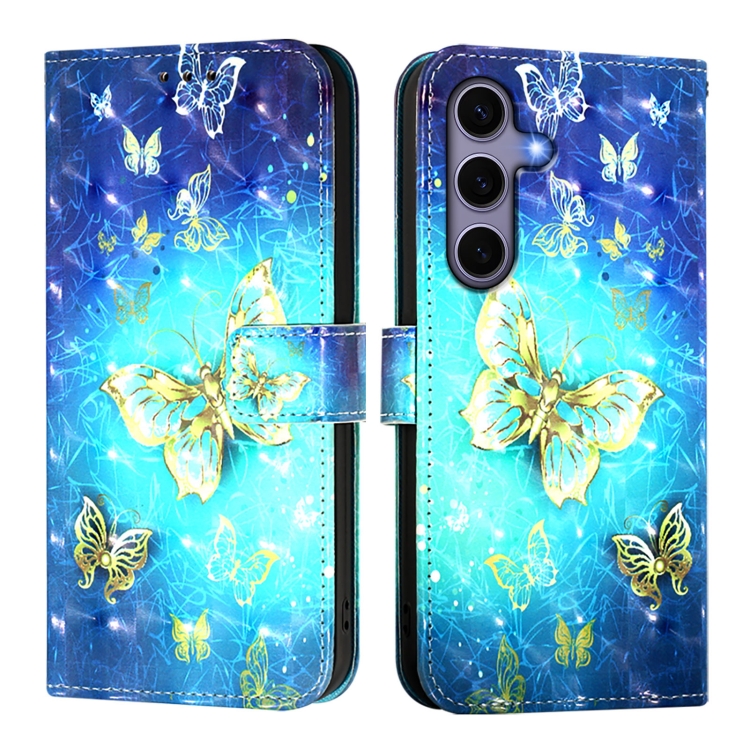 For Samsung Galaxy S25 5G 3D Painting Horizontal Flip Leather Phone Case(Golden Butterfly) For Samsung Galaxy S25 5G 3D Painting Horizontal Flip Leather Phone Case(Golden Butterfly)
