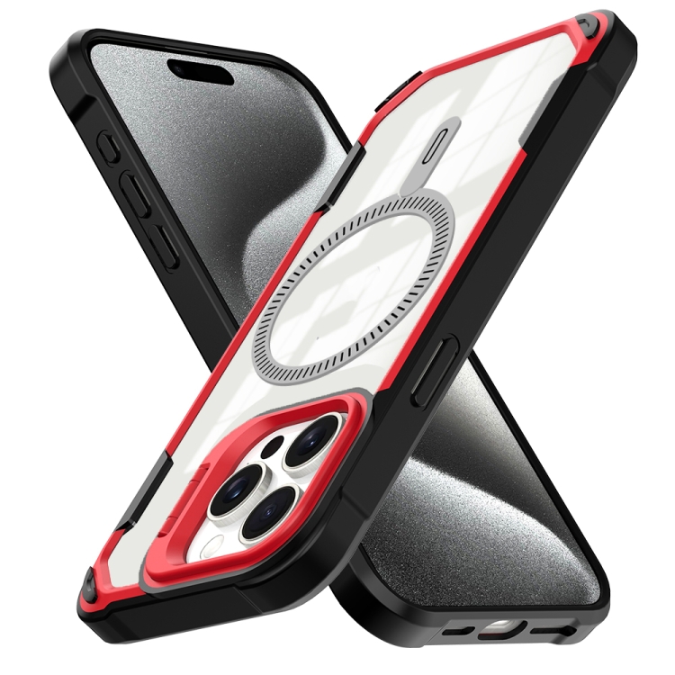 For iPhone 16 Transparent Acrylic MagSafe Lens Holder Phone Case(Orange) For iPhone 16 Transparent Acrylic MagSafe Lens Holder Phone Case(Orange)