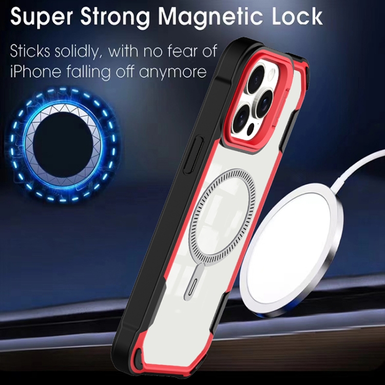 For iPhone 16 Transparent Acrylic MagSafe Lens Holder Phone Case(Orange) For iPhone 16 Transparent Acrylic MagSafe Lens Holder Phone Case(Orange)