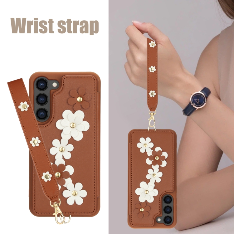 For Samsung Galaxy S22+ 5G Crossbody Flower Pattern Leather Phone Case(Brown) For Samsung Galaxy S22+ 5G Crossbody Flower Pattern Leather Phone Case(Brown)
