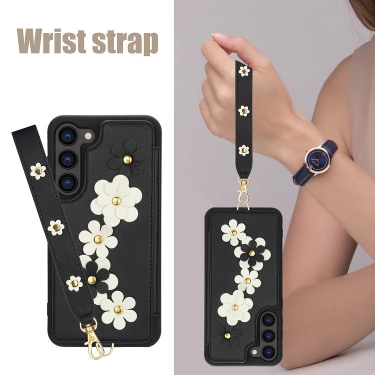 For Samsung Galaxy S23+ 5G Crossbody Flower Pattern Leather Phone Case(Black) For Samsung Galaxy S23+ 5G Crossbody Flower Pattern Leather Phone Case(Black)