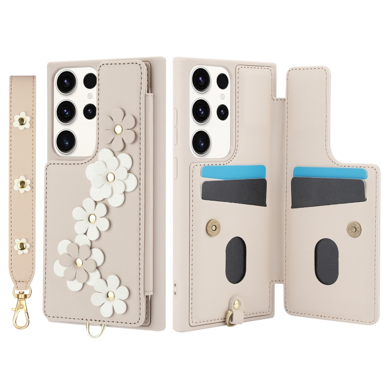 For Samsung Galaxy S23 Ultra 5G Crossbody Flower Pattern Leather Phone Case(White) For Samsung Galaxy S23 Ultra 5G Crossbody Flower Pattern Leather Phone Case(White)