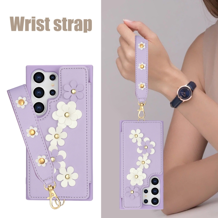 For Samsung Galaxy S24 Ultra 5G Crossbody Flower Pattern Leather Phone Case(Purple) For Samsung Galaxy S24 Ultra 5G Crossbody Flower Pattern Leather Phone Case(Purple)