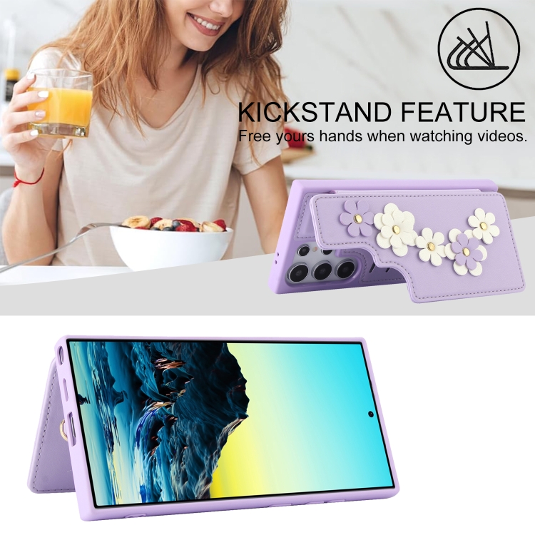 For Samsung Galaxy S24 Ultra 5G Crossbody Flower Pattern Leather Phone Case(Purple) For Samsung Galaxy S24 Ultra 5G Crossbody Flower Pattern Leather Phone Case(Purple)