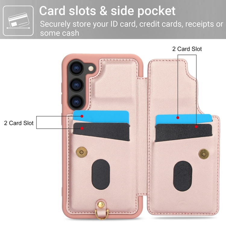 For Samsung Galaxy S25 5G Crossbody Flower Pattern Leather Phone Case(Rose Gold) For Samsung Galaxy S25 5G Crossbody Flower Pattern Leather Phone Case(Rose Gold)