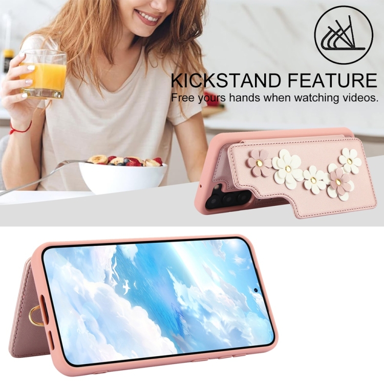 For Samsung Galaxy S25 5G Crossbody Flower Pattern Leather Phone Case(Rose Gold) For Samsung Galaxy S25 5G Crossbody Flower Pattern Leather Phone Case(Rose Gold)