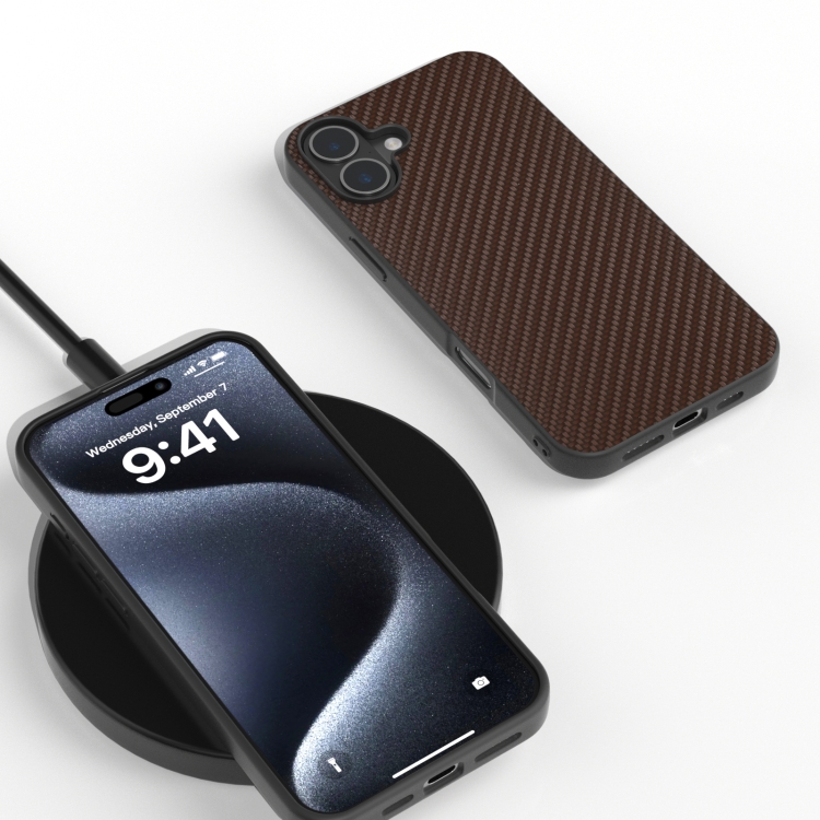 For iPhone 16 Carbon Fiber Texture Protective Phone Case(Dark Brown) For iPhone 16 Carbon Fiber Texture Protective Phone Case(Dark Brown)