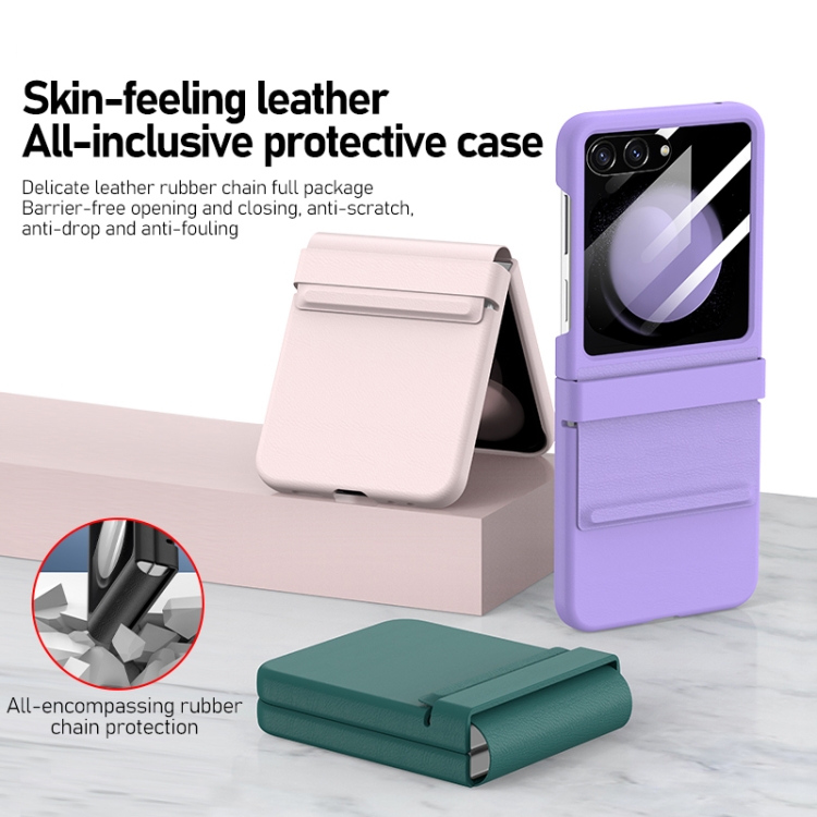 For Samsung Galaxy Z Flip5 5G Integrated PC Leather Texture Folding Phone Case with Hinge(Grey) For Samsung Galaxy Z Flip5 5G Integrated PC Leather Texture Folding Phone Case with Hinge(Grey)