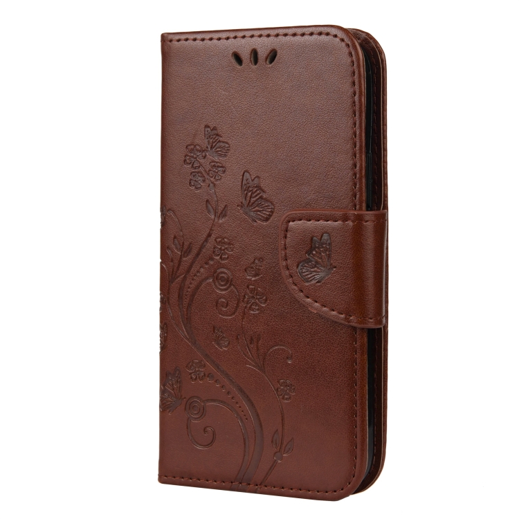 For iPhone 12 / 12 Pro Butterfly Flower Pattern Horizontal Flip Leather Case with Holder & Card Slots & Wallet(Brown) For iPhone 12 / 12 Pro Butterfly Flower Pattern Horizontal Flip Leather Case with Holder & Card Slots & Wallet(Brown)
