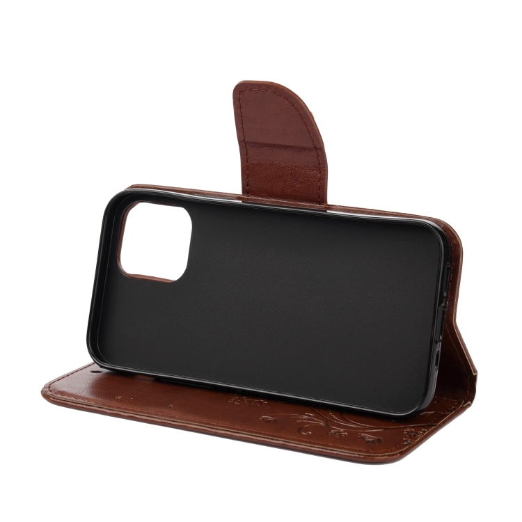 For iPhone 12 / 12 Pro Butterfly Flower Pattern Horizontal Flip Leather Case with Holder & Card Slots & Wallet(Brown) For iPhone 12 / 12 Pro Butterfly Flower Pattern Horizontal Flip Leather Case with Holder & Card Slots & Wallet(Brown)