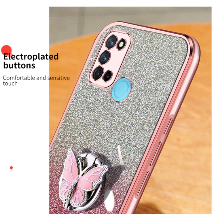 For Realme 7i C17 Plated Gradient Glitter Butterfly Holder TPU