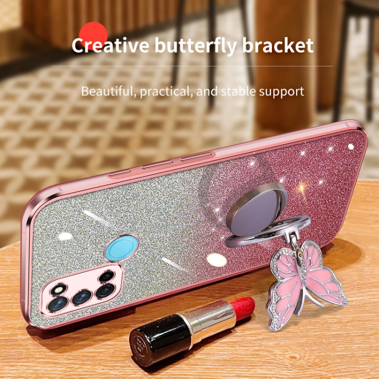 For Realme 7i C17 Plated Gradient Glitter Butterfly Holder TPU