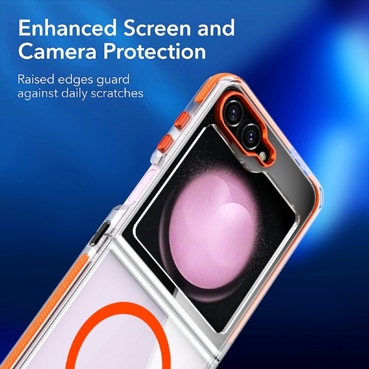 For Samsung Galaxy Z Flip6 Dual-Color Clear Acrylic Hybrid TPU MagSafe Phone Case(Orange) For Samsung Galaxy Z Flip6 Dual-Color Clear Acrylic Hybrid TPU MagSafe Phone Case(Orange)