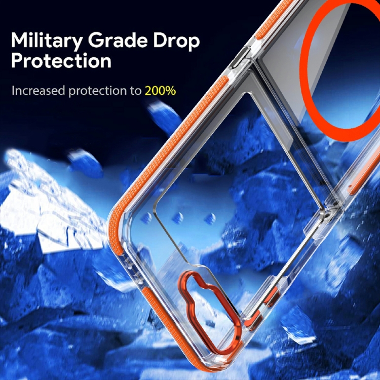 For Samsung Galaxy Z Flip6 Dual-Color Clear Acrylic Hybrid TPU MagSafe Phone Case(Orange) For Samsung Galaxy Z Flip6 Dual-Color Clear Acrylic Hybrid TPU MagSafe Phone Case(Orange)