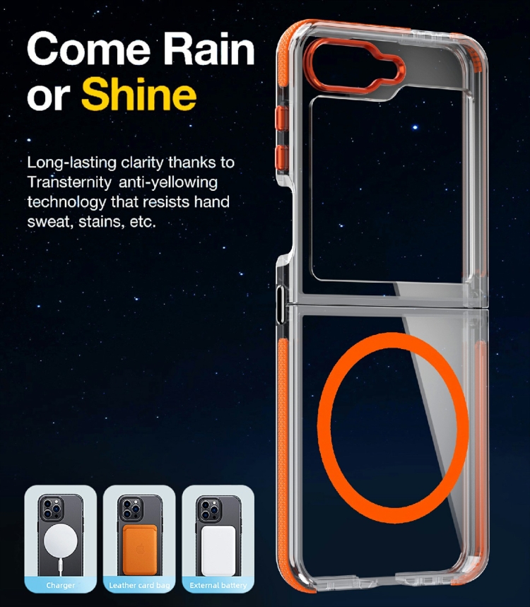 For Samsung Galaxy Z Flip6 Dual-Color Clear Acrylic Hybrid TPU MagSafe Phone Case(Orange) For Samsung Galaxy Z Flip6 Dual-Color Clear Acrylic Hybrid TPU MagSafe Phone Case(Orange)