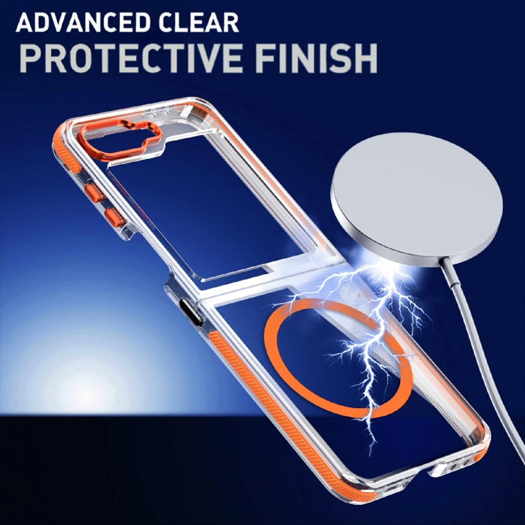 For Samsung Galaxy Z Flip6 Dual-Color Clear Acrylic Hybrid TPU MagSafe Phone Case(Orange) For Samsung Galaxy Z Flip6 Dual-Color Clear Acrylic Hybrid TPU MagSafe Phone Case(Orange)