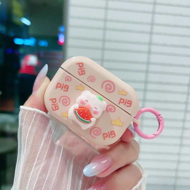 For AirPods Pro 2 Fresh 3D Piglet Pattern Earbuds Box PC Case