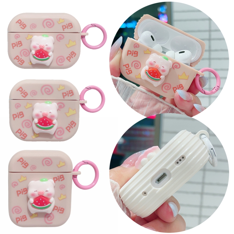 For AirPods Pro 2 Fresh 3D Piglet Pattern Earbuds Box PC Case