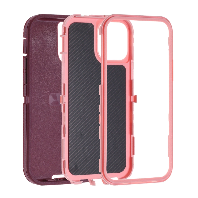 For iPhone 14 Robot Three-proof Life Waterproof Phone Case with Holder(Wine Red + Pink) For iPhone 14 Robot Three-proof Life Waterproof Phone Case with Holder(Wine Red + Pink)