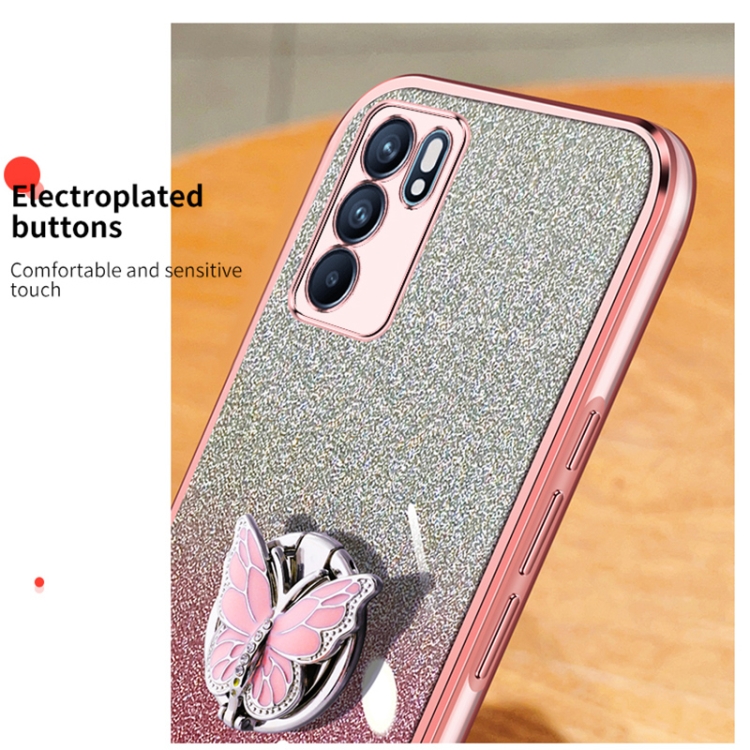Coque HORTENSE Gradient Glitter Pour Oppo Reno6 5G – Ultra Fine Et Légère, Protection Transparente
