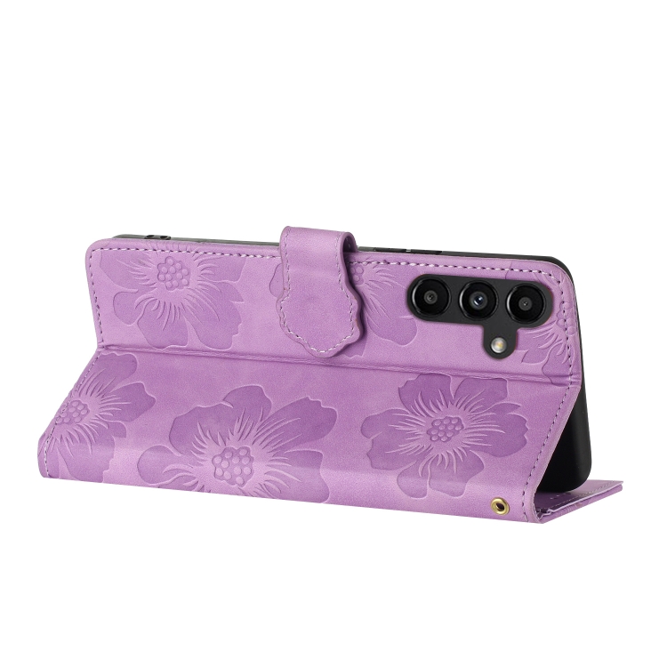For Samsung Galaxy S25+ 5G Flower Embossing Pattern Leather Phone Case(Purple) For Samsung Galaxy S25+ 5G Flower Embossing Pattern Leather Phone Case(Purple)
