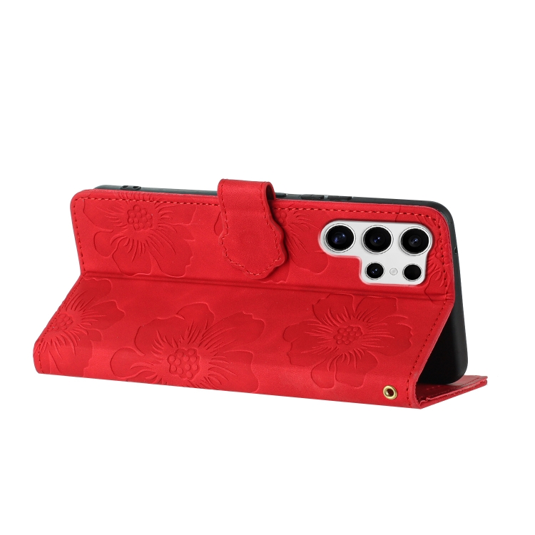 For Samsung Galaxy S25 Ultra 5G Flower Embossing Pattern Leather Phone Case(Red) For Samsung Galaxy S25 Ultra 5G Flower Embossing Pattern Leather Phone Case(Red)