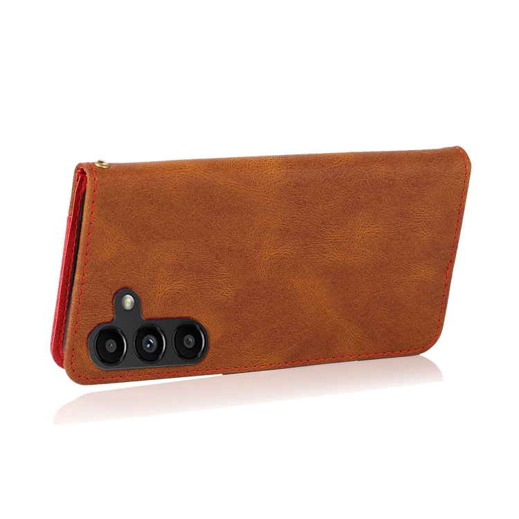 For Samsung Galaxy S24 FE 5G Dual-color Stitching Leather Phone Case(Brown Red) For Samsung Galaxy S24 FE 5G Dual-color Stitching Leather Phone Case(Brown Red)