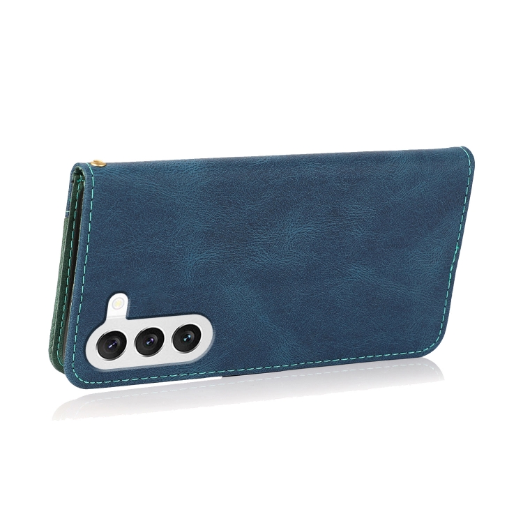 For Samsung Galaxy S25 5G Dual-color Stitching Leather Phone Case(Blue Green) For Samsung Galaxy S25 5G Dual-color Stitching Leather Phone Case(Blue Green)