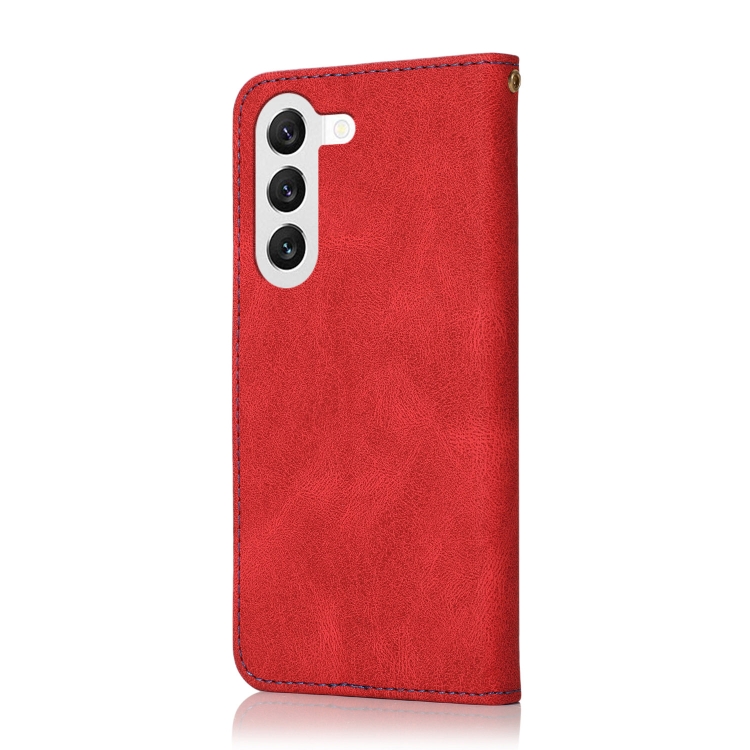 For Samsung Galaxy S25+ 5G Dual-color Stitching Leather Phone Case(Red Blue) For Samsung Galaxy S25+ 5G Dual-color Stitching Leather Phone Case(Red Blue)