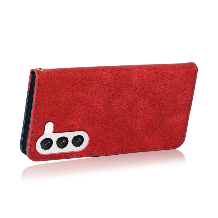 For Samsung Galaxy S25+ 5G Dual-color Stitching Leather Phone Case(Red Blue) For Samsung Galaxy S25+ 5G Dual-color Stitching Leather Phone Case(Red Blue)
