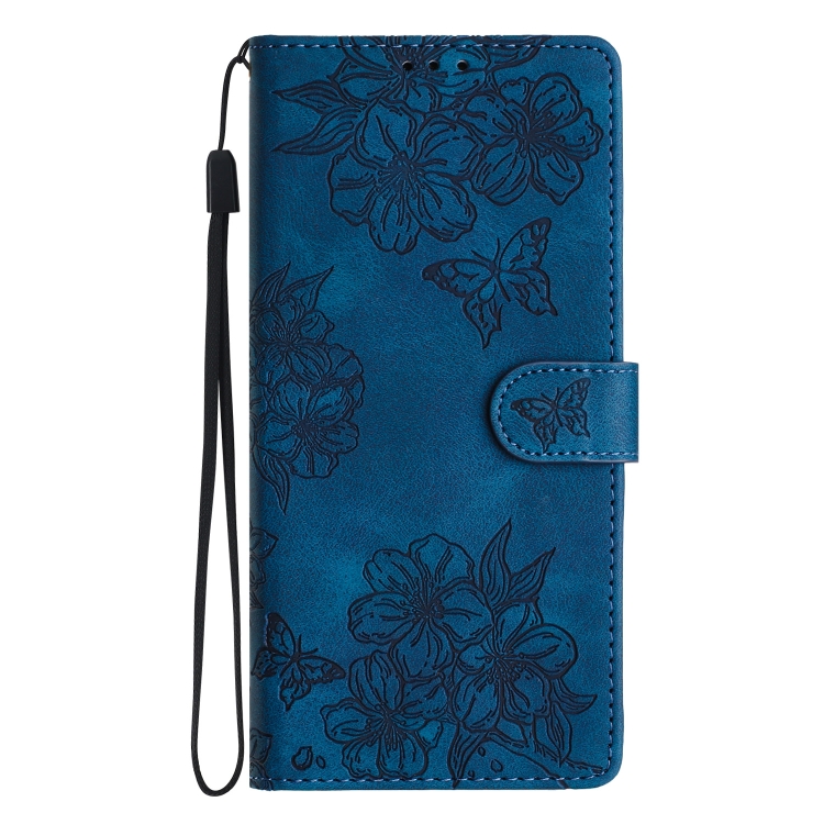 For Samsung Galaxy S25 Ultra 5G Cherry Blossom Butterfly Skin Feel Embossed PU Phone Case(Blue) For Samsung Galaxy S25 Ultra 5G Cherry Blossom Butterfly Skin Feel Embossed PU Phone Case(Blue)