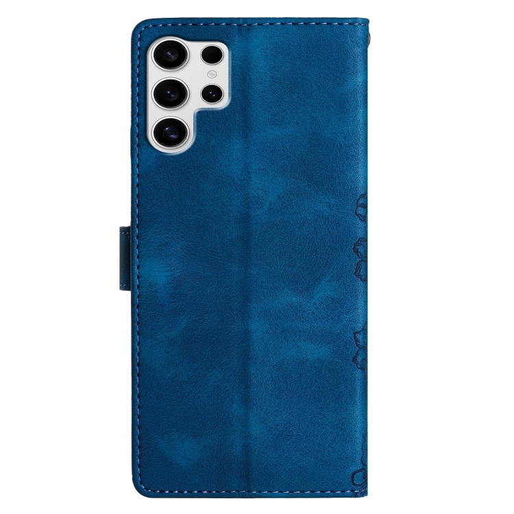 For Samsung Galaxy S25 Ultra 5G Cherry Blossom Butterfly Skin Feel Embossed PU Phone Case(Blue) For Samsung Galaxy S25 Ultra 5G Cherry Blossom Butterfly Skin Feel Embossed PU Phone Case(Blue)
