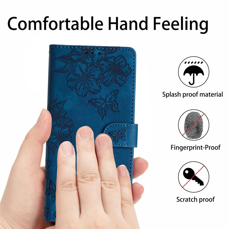 For Samsung Galaxy S25 Ultra 5G Cherry Blossom Butterfly Skin Feel Embossed PU Phone Case(Blue) For Samsung Galaxy S25 Ultra 5G Cherry Blossom Butterfly Skin Feel Embossed PU Phone Case(Blue)