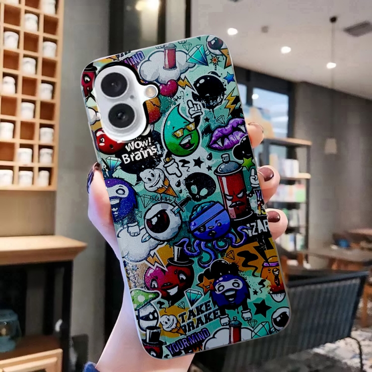 For iPhone 16 Plus Colored Drawing Pattern TPU Phone Case(Graffiti)