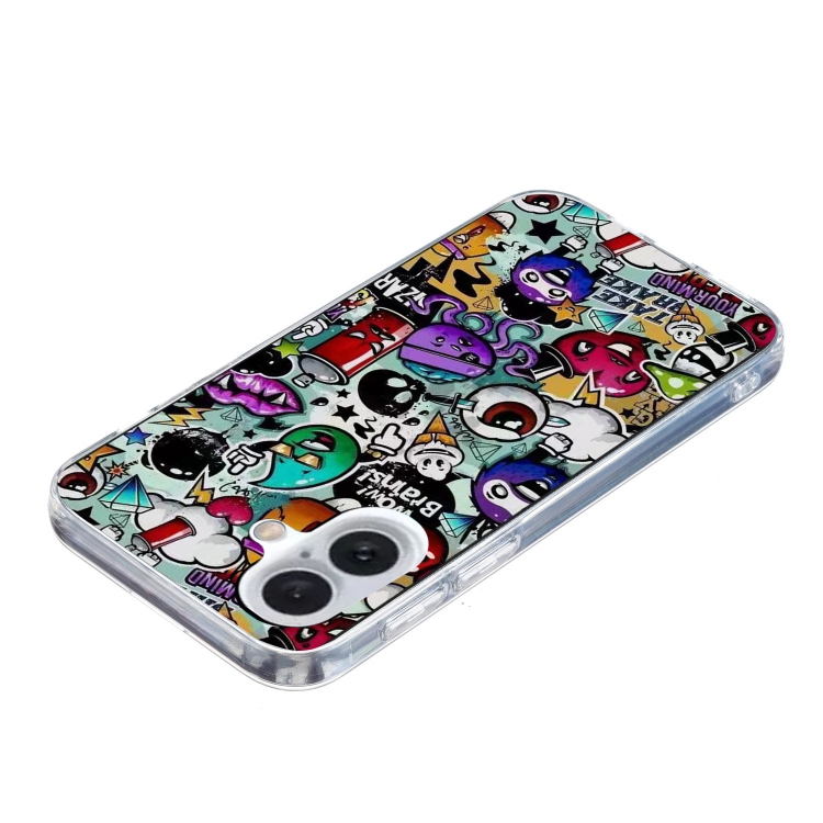 For iPhone 16 Plus Colored Drawing Pattern TPU Phone Case(Graffiti)