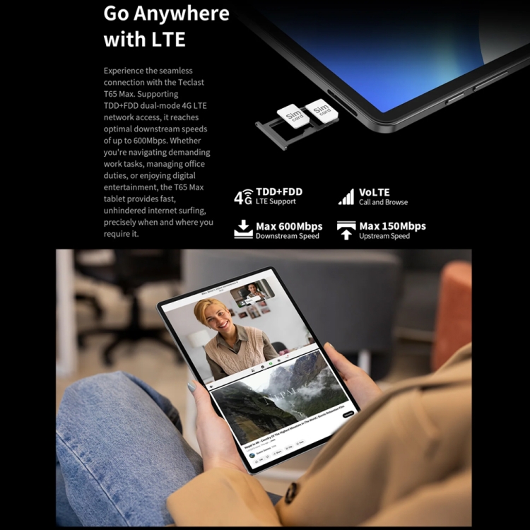 Teclast T65 Max タブレット PC 13 インチ、8GB+256GB、Android 14