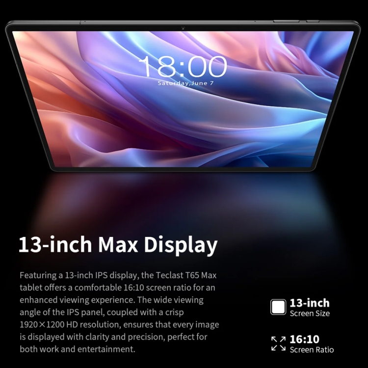 Teclast T65 Max タブレット PC 13 インチ、8GB+256GB、Android