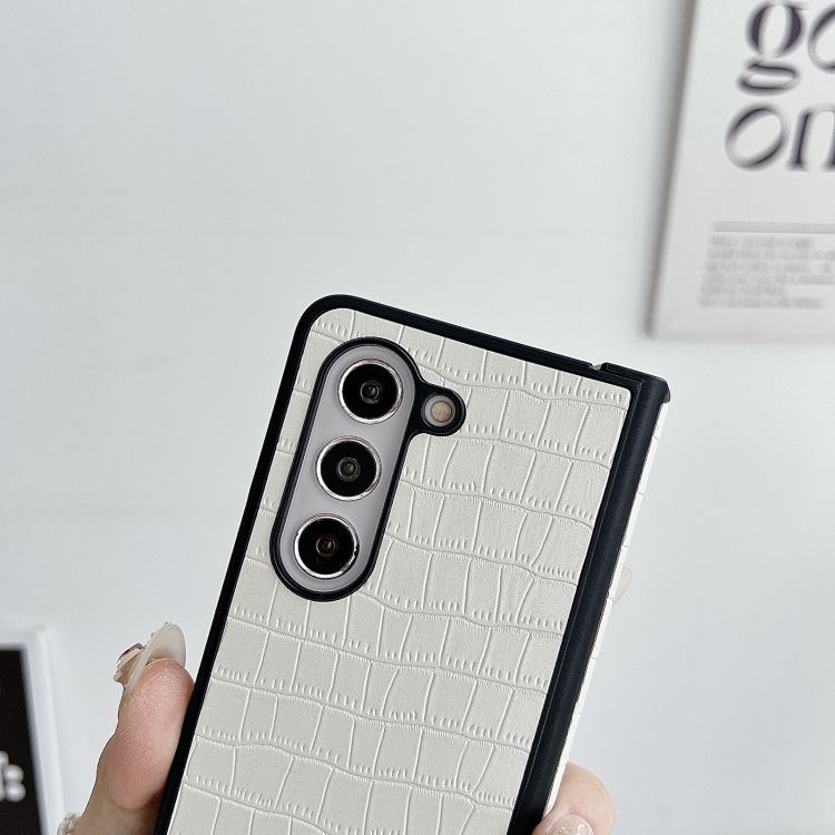 For Samsung Galaxy Z Fold6 5G Crocodile Pattern PC Foldable Phone Case with Hinge(Pink Purple)