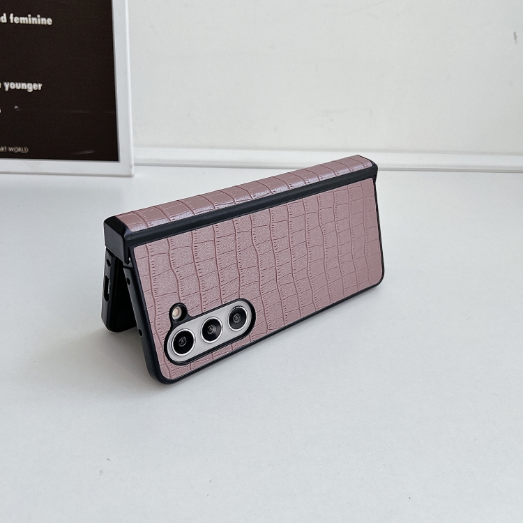 For Samsung Galaxy Z Fold6 5G Crocodile Pattern PC Foldable Phone Case with Hinge(Pink Purple)