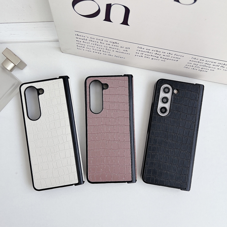 For Samsung Galaxy Z Fold6 5G Crocodile Pattern PC Foldable Phone Case with Hinge(Pink Purple)