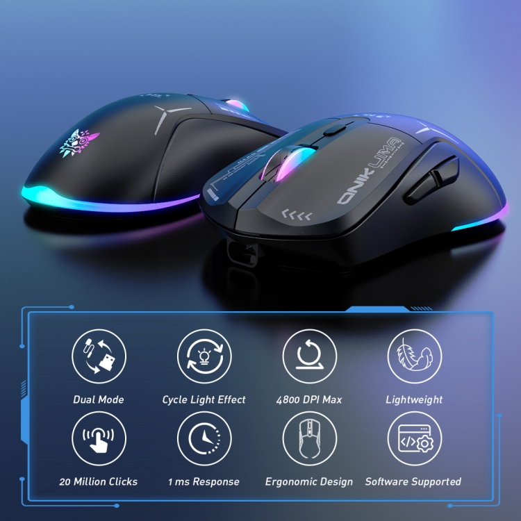 ONIKUMA CW917 RGB 4800DPI Dual Mode Wired + 2.4GHz Wireless Mouse(Black) - 5