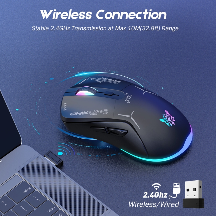 ONIKUMA CW917 RGB 4800DPI Dual Mode Wired + 2.4GHz Wireless Mouse(Black) - 6