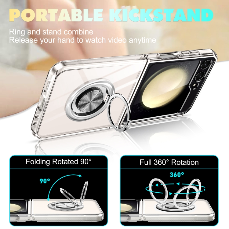 For Samsung Galaxy Z Flip5 5G MagSafe Transparent PC Folding Phone Case with Ring Holder For Samsung Galaxy Z Flip5 5G MagSafe Transparent PC Folding Phone Case with Ring Holder