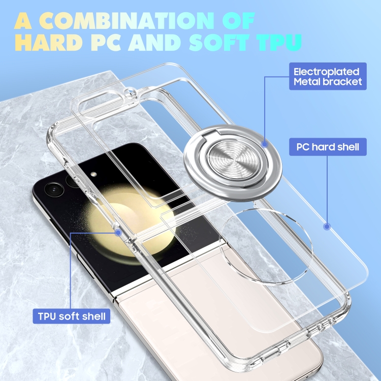For Samsung Galaxy Z Flip5 5G MagSafe Transparent PC Folding Phone Case with Ring Holder For Samsung Galaxy Z Flip5 5G MagSafe Transparent PC Folding Phone Case with Ring Holder